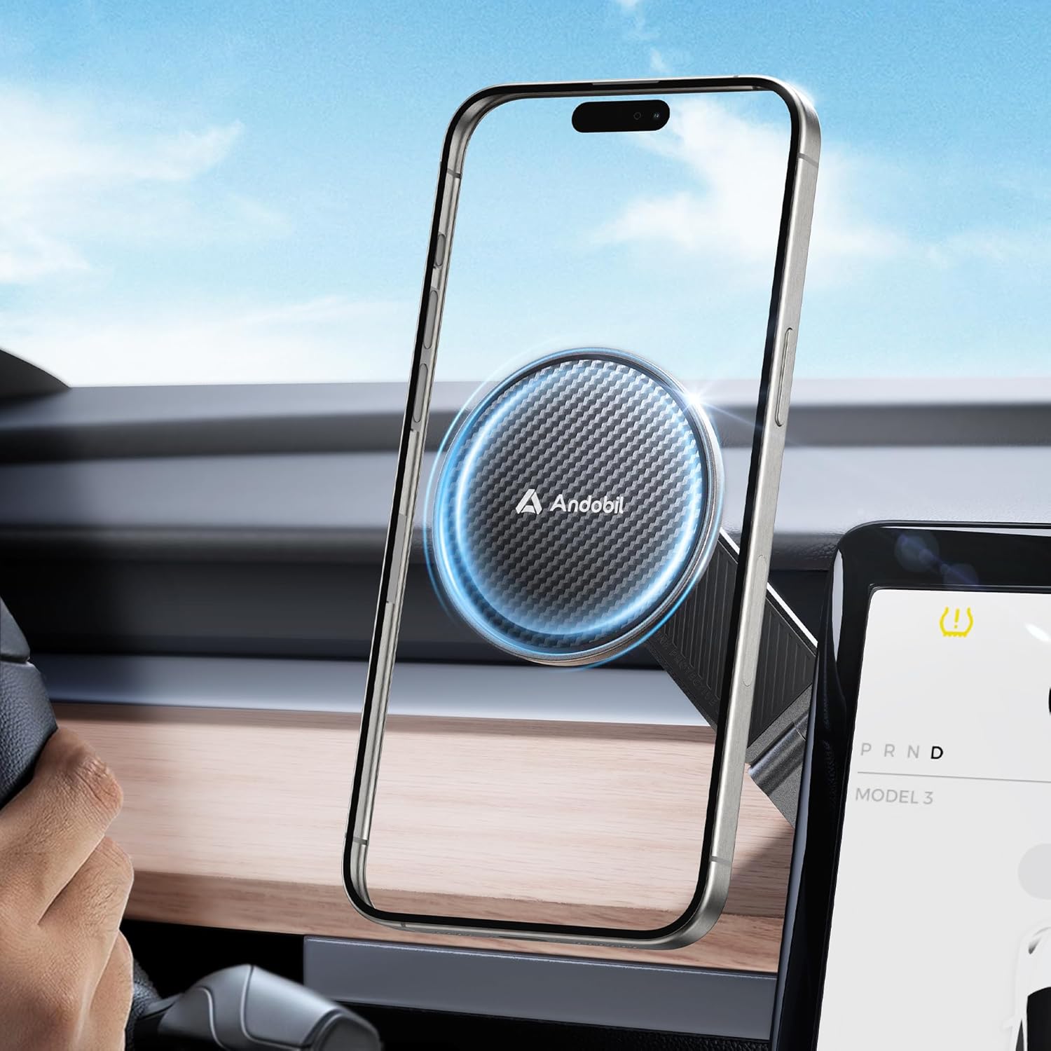 andobil Upgrade Tesla Phone Mount [Strong Magnet & Foldable] MagSafe Car Mount for Tesla New Model Y Juniper Model 3, 360° Adjustable Tesla Phone Holder fits iPhone 17 16 15 Pro Max, Tesla Accessories