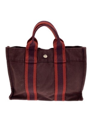 HERMES fourre tout tote bag red brown PM.canvas.from<wbr/>JAPAN.