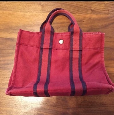 Hermes Vintage Fourre Tout PM TOTE Bag.canvas red from JAPAN.