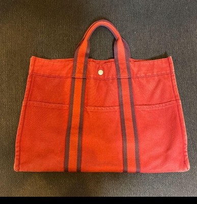 Hermes Vintage Fourre Tout MM TOTE Bag.canvas red from JAPAN.