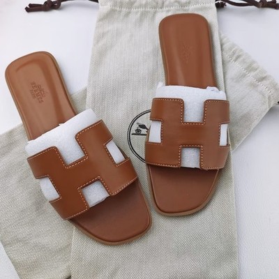 HERMES ORAN Sandals Women's Gold Brown Size 8 / EU 39 With Box