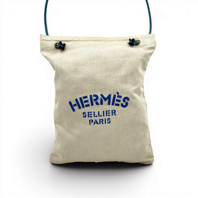 Hermes Aline Sellier Paris Canvas Drawstring Shoulder Bag Pouch Vintage Blue