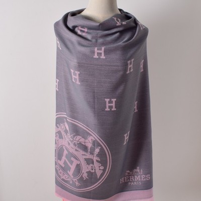 Hermes Horse Carriage shawl Caduceus staff cashmere black, beige 28" X 78"