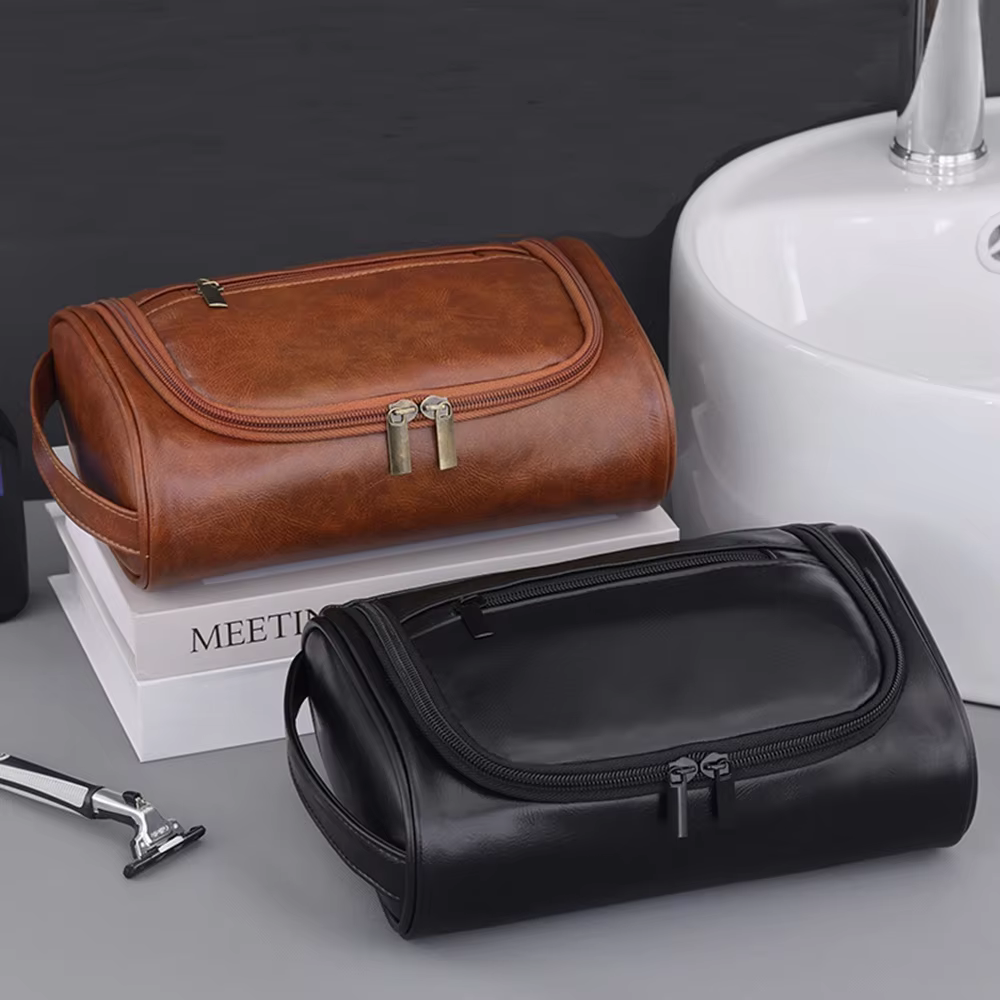 1pc Large Capacity Business Travel PU Makeup Bag Small Business Commuter Men's Toilet Bag Home Waterproof Makeup Storage Bag Men