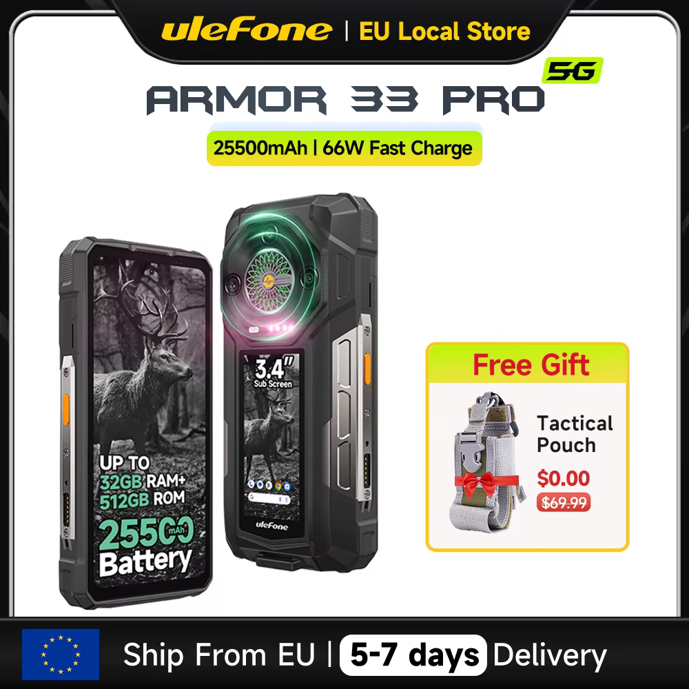 Ulefone Armor 33 Pro 5G téléphone robuste 25500 mAh 512GB ROM 120Hz double écran 6.59 "3.4" écran arrière NFC Android Smartphone