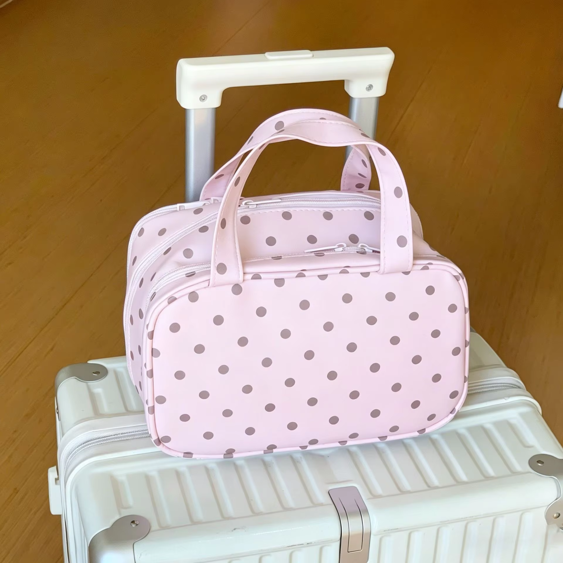 Sweet Polka Dot Large Cosmetic Bag Portable Handle Design Multi Compartment Makeup Organizer For Women Daily Trip Use - AliExpress 1524