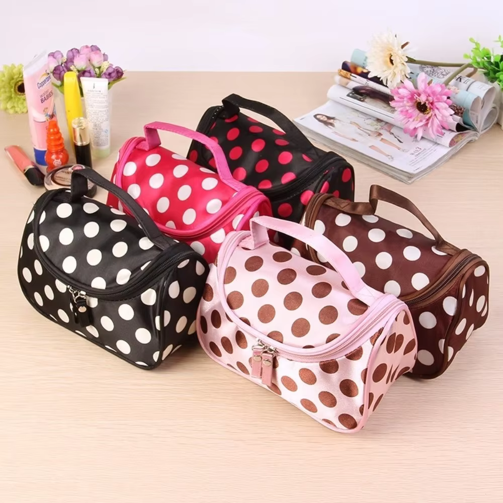 Portable Makeup Bag Polka Dot Pattern Korean Style Travel Toiletry Bag Large Capacity Flip Design Cosmetic Storage Bag - AliExpress 1524