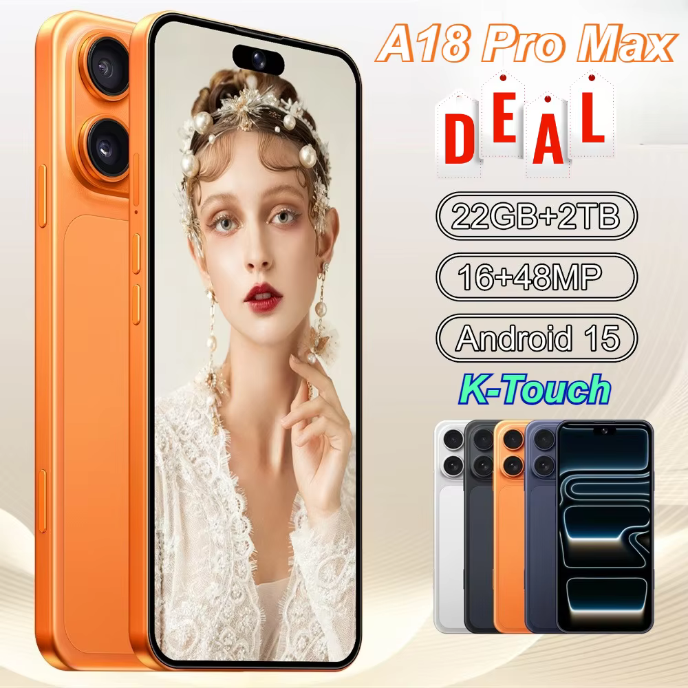 Smartphone Android 5G K-Touch pour A18 Pro Max, téléphones mobiles intelligents, double SIM, 22G+2TB, écran 7.3HD, téléphone portable 16+48MP, déverrouillage facial, 4G 5G double SIM, batterie 7800mAh
