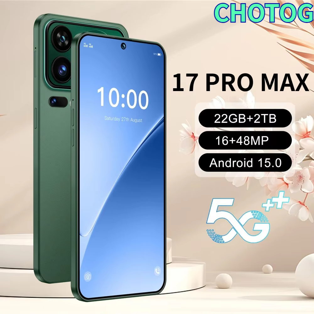 Téléphones mobiles CHOTOG 17 Pro Max Smartphone Android 5G 7.3 HD Téléphone portable 22GB 2TB 7800mAh Octa Core Débloqué Double SIM Appareil photo 16+48MP