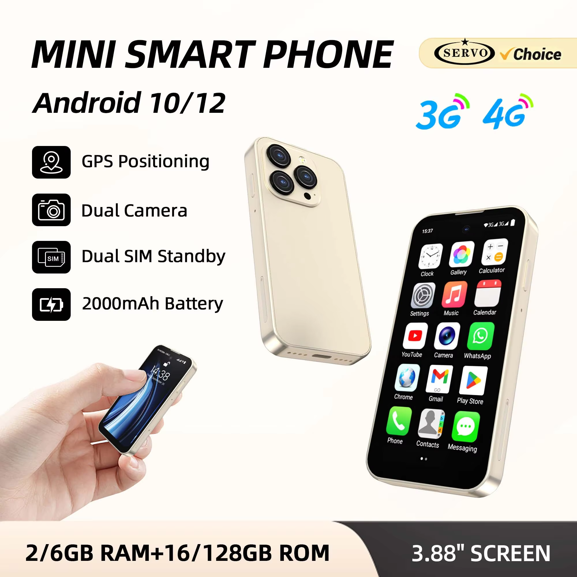 SERVO Ultra Mini Pocket Android Smartphone 3.88" HD Screen 4G 3G Dual SIM Face Unlock 6GB+128GB 2GB+16GB Mobile Phone GPS Camera