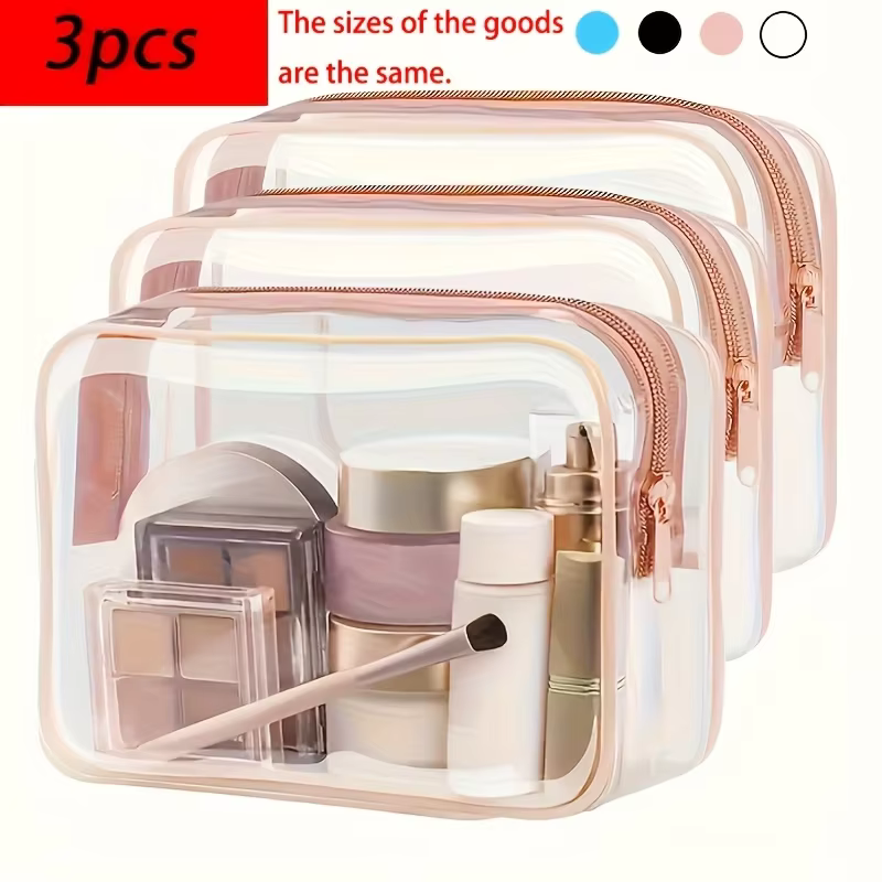 3pcs Upgraded Color-Edge Transparent Makeup Bag, Transparent Makeup Bag, Suitable for Travel, Suitable for Various Storage Needs