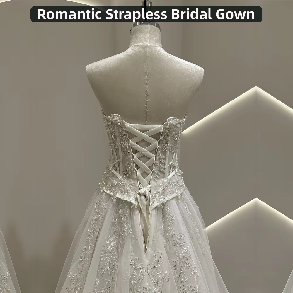 SL-9525 Customized SuLi Romantic Strapless Bride Wedding Dress Lace Appliques Beading Bohemian See Through Beach Bridal Gown - AliExpress 320