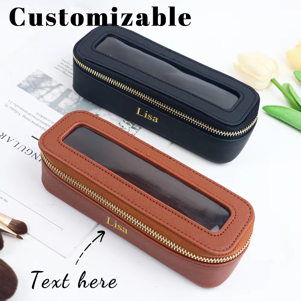 Customized Name PU Leather Transparent Makeup Brush Makeup Bag Portable Storage Bag Daily Necessities Storage Accessory - AliExpress 1524