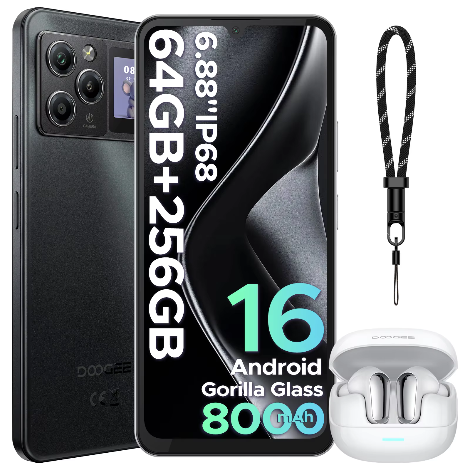 Smartphone DOOGEE M30 Pro, écran 6,88 pouces, batterie 8000 mAh, écran arrière 1,3 pouces, 64 Go (8+56), 256 Go, appareil photo 64 MP, Android 16, téléphone portable