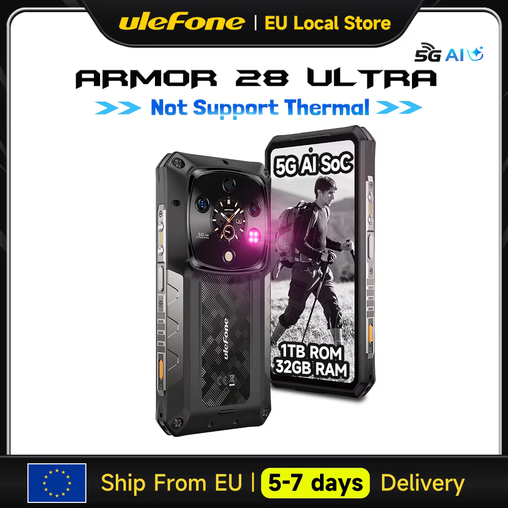 [Imagerie non thermique] Ulefone Armor 28 Ultra 5G, téléphone robuste avec intelligence artificielle, 1 To de ROM + 32 Go de RAM, smartphone Android, écran AMOLED 6,67", batterie 10 600 mAh, Dimensité