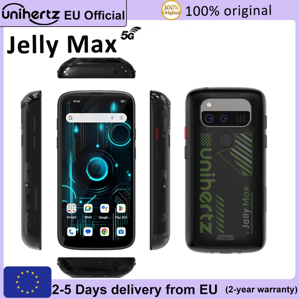 Smartphone Unihertz Jelly Max Mini 5G Android 14 Processeur Dimensity 7300 Appareil photo 100MP Batterie 66W 4000 mAh 12 Go 256 Go Double carte SIM