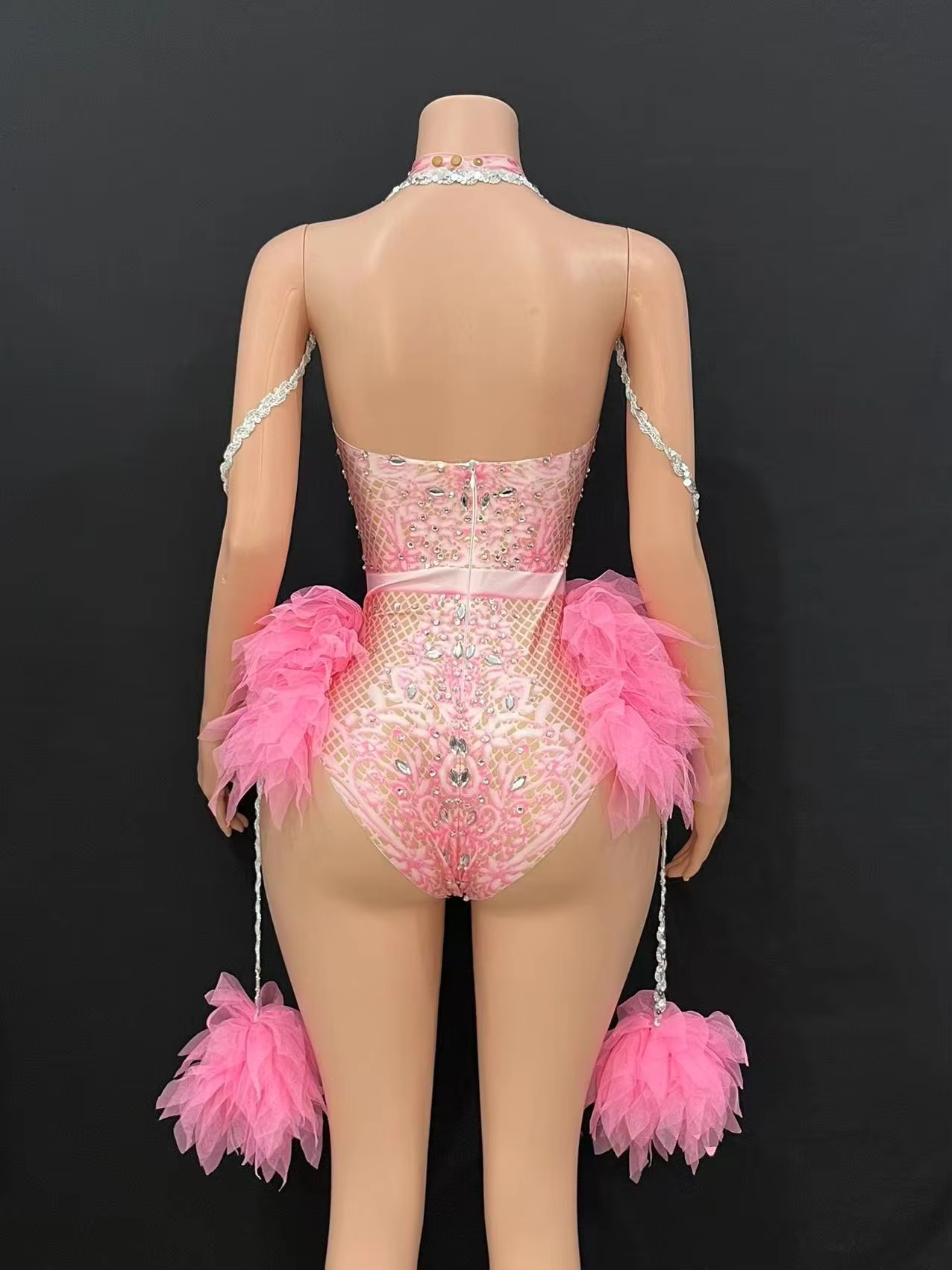 Korean Women's Pink Diamond Conjoined Gogo Costume Set Interactive Sexy Hot Dance Club Nightclub Kpop X007