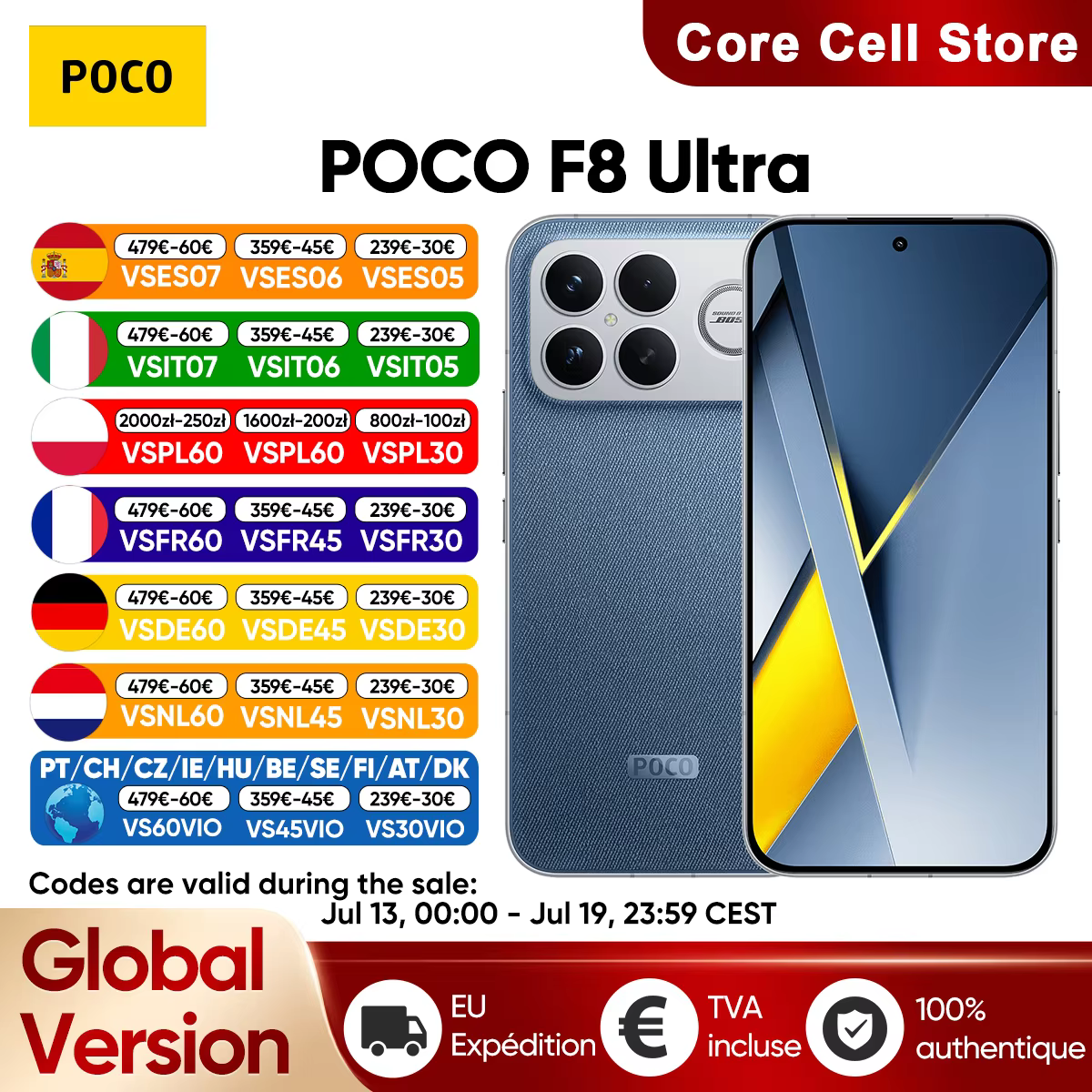 Smartphone POCO F8 Ultra 5G Snapdragon version mondiale ®   8 Elite Gen 5 Écran AMOLED 6,9 pouces pour la protection des yeux 6500 mAh 100 W HyperCharge NFC I