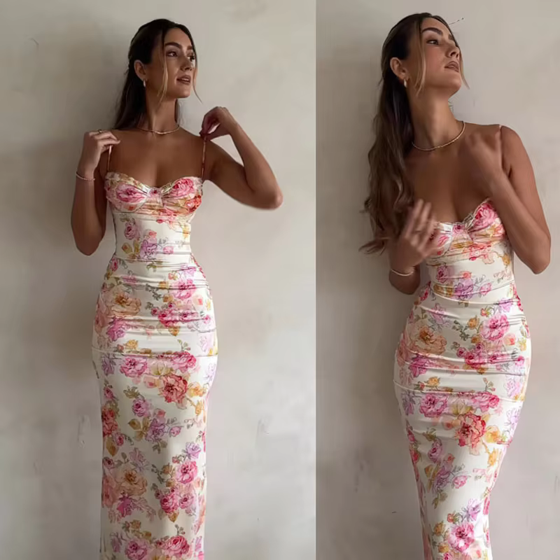 New Floral Suspender Split Slim Sleeveless Patry Beach Style Spaghetti Strap Dress Women Clothes Mini Dress 2024 Summer - AliExpress 200000345