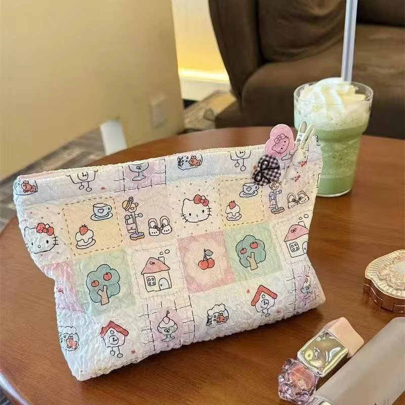 Sweet Pastel Grid Hello Kitty Travel Toiletry Bag Soft Quilted Large‑Capacity Cosmetic Storage Organizer for Daily Use - AliExpress 1524
