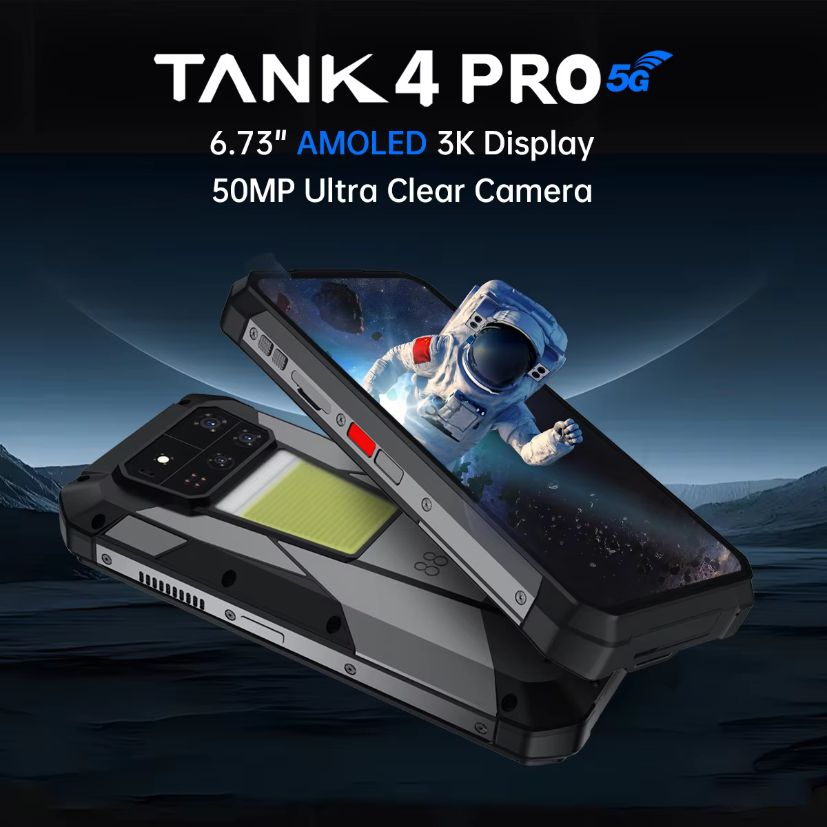 Smartphone robuste avec projecteur Unihertz 8849 Tank 4 Pro, 36 Go + 1 To, 5G, batterie 11600 mAh, écran AMOLED 3K 6,73 pouces, Android 14, Dimensity 8300