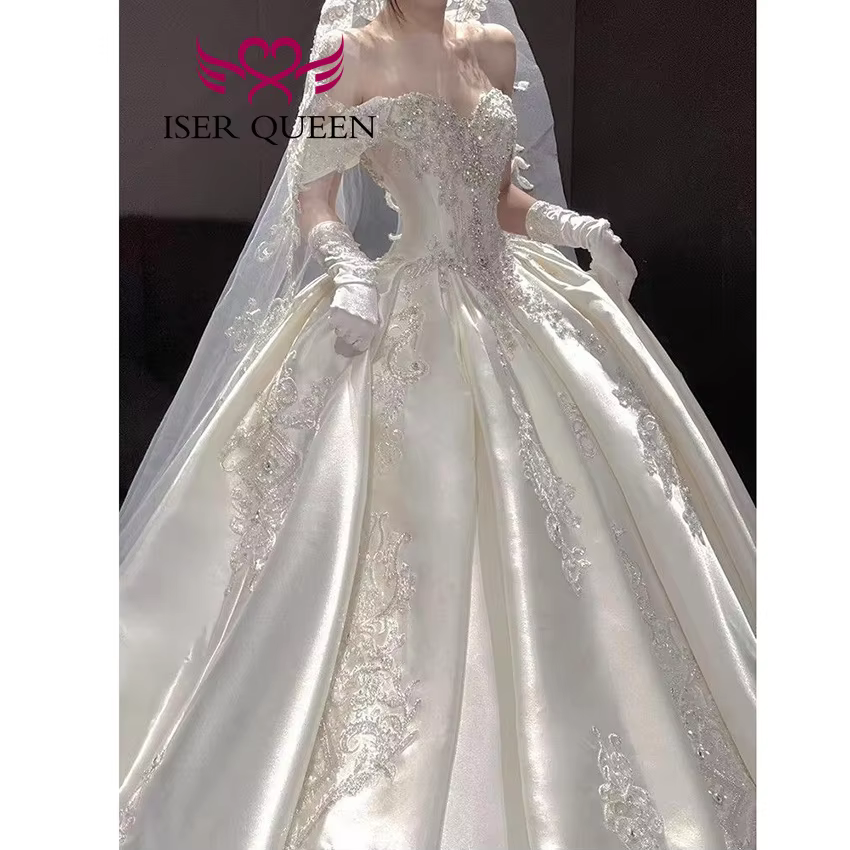 Customized Off The Shoulder High Quality Satin Wedding Dress 2026 Lace Embroidery With Beading Luxury Wedding Dresses WX0486 - AliExpress 320