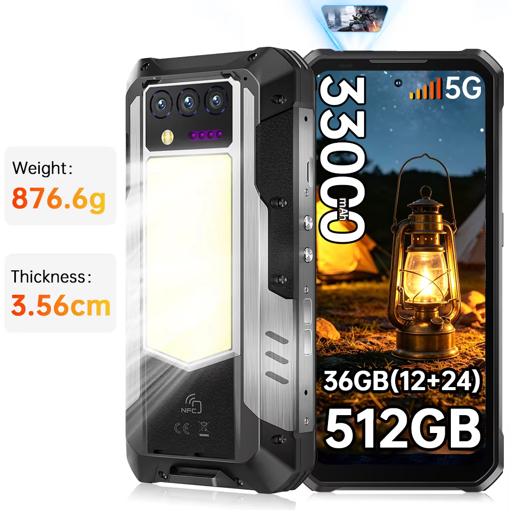 Smartphone robuste Oukitel WP100 TITAN 36 Go (12+24) + 512 Go 6,8'' 5G 33000 mAh 66 W 120 Hz Android 14 2+20+32+200 MP Double SIM