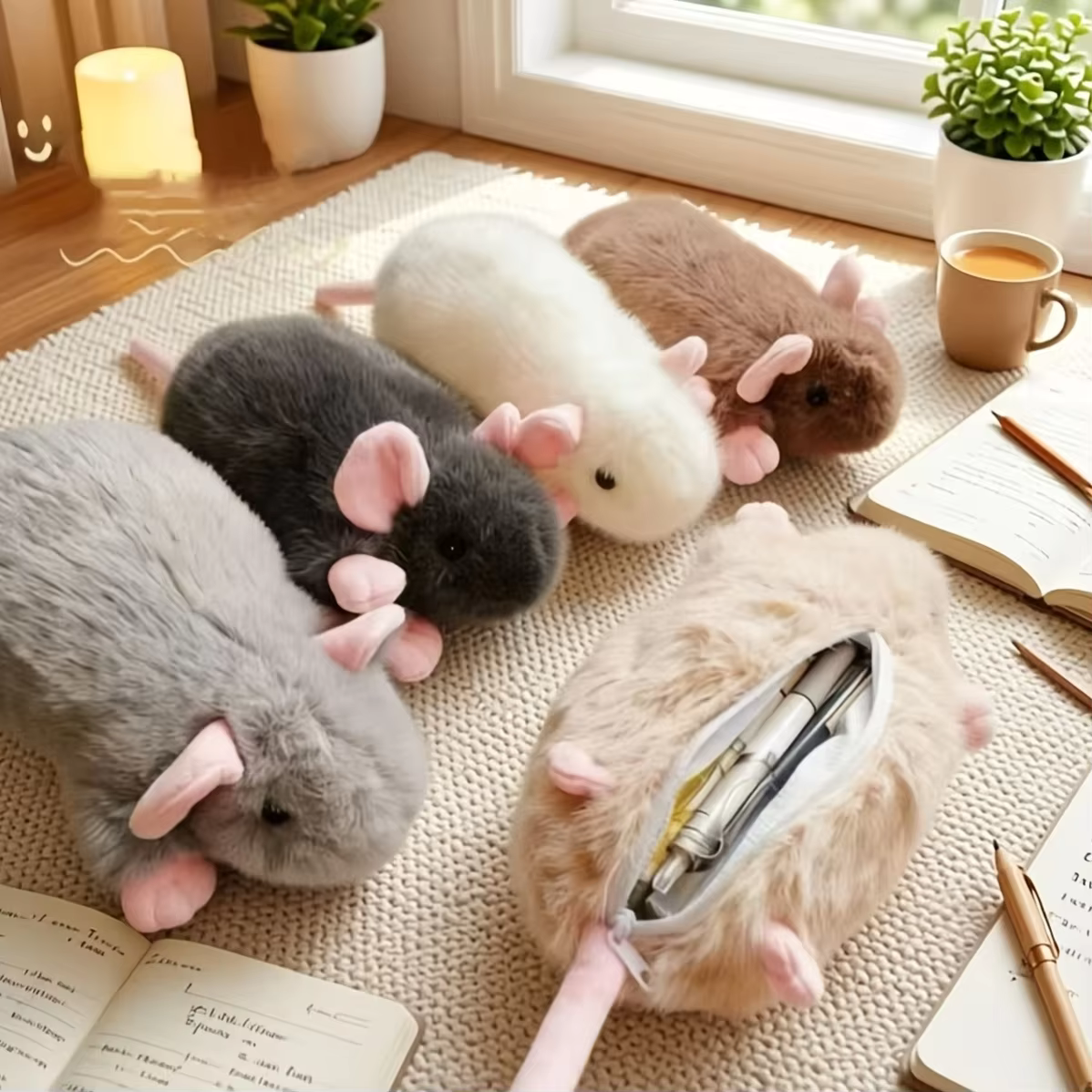 Multi-Colored Plush Mouse Makeup Bag, Cute Mouse Stationery Storage Bag, Sweet and Soft Coin Purse, Suitable for Storing Various Pens, Makeup Tools, and Office Supplies |   Daily Office Supplies |   O